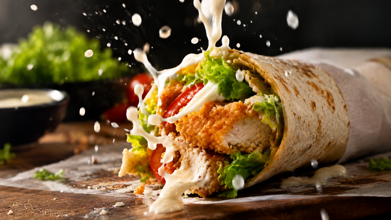 Wrap de pollo con vegetales y salsa